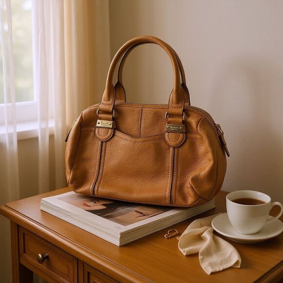 Tignanello Handbags - Tignanello Women's Pebbled Leather Tan Double Handle Shoulder Bag